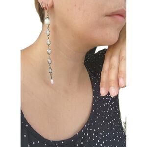 Sterling Silver 925 Earrings Long White Natural Stone Quartz Crystals Teardrop